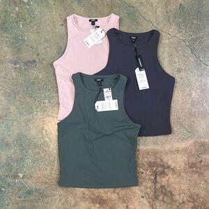 Express NWT XS body contour crew neck Group of three, pink, grey and sage green